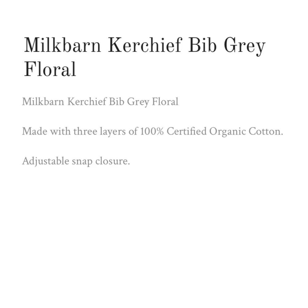 MilkBarn Grey Floral Bamboo Kerchief Bib